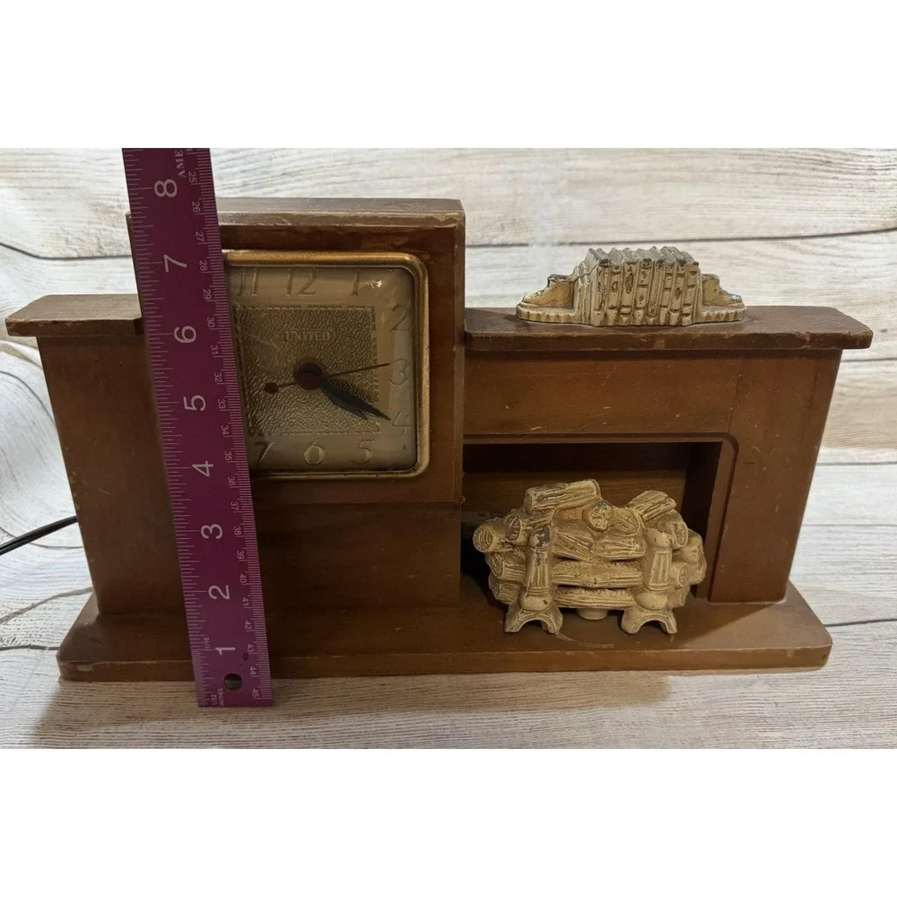 Vintage United Clock Company Wood Mantel Clock Fireplace Night Light Works VIDEO